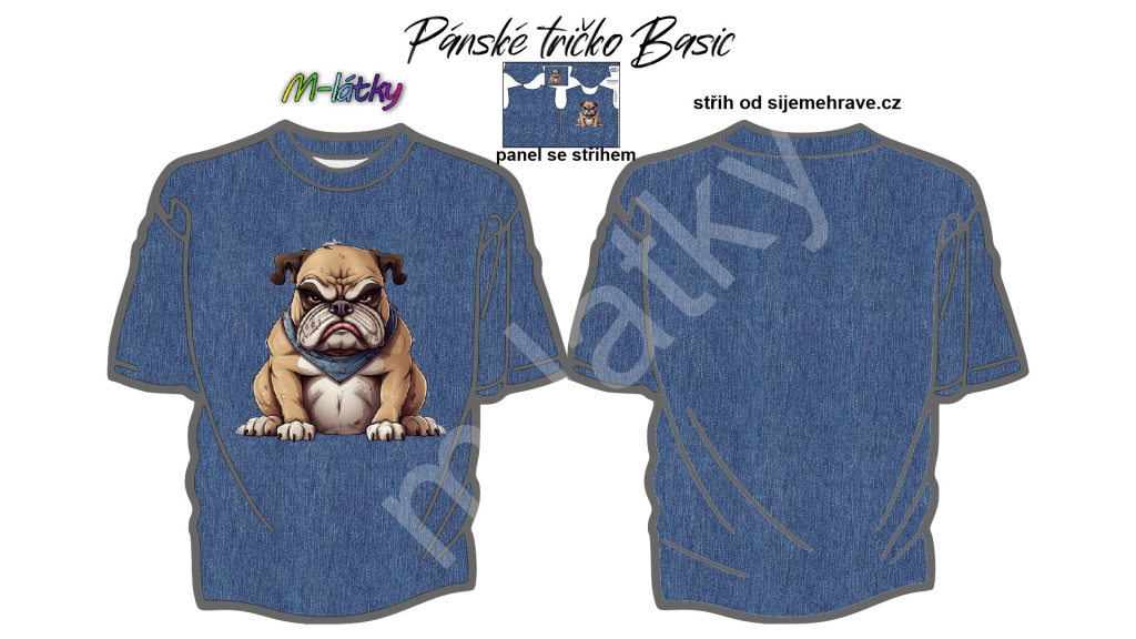 OB K Panel k ušití se střihem pánské tričko BASIC naštvaný pes