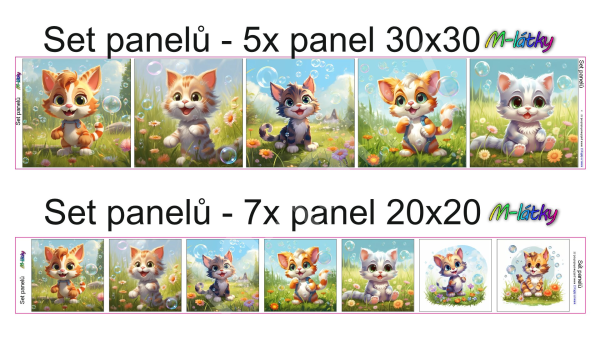 Set 5 ks panelů o rozměru 30x30 cm nebo 7 ks panelů o rozměru 20x20 cm - dívky s medvědy (1)