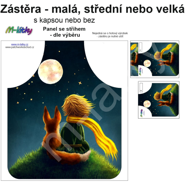 Panel k ušití  - Zástěra - malá, střední nebo velká - s kapsou nebo bez  - výběr z variant a materiálů - vlak (1)