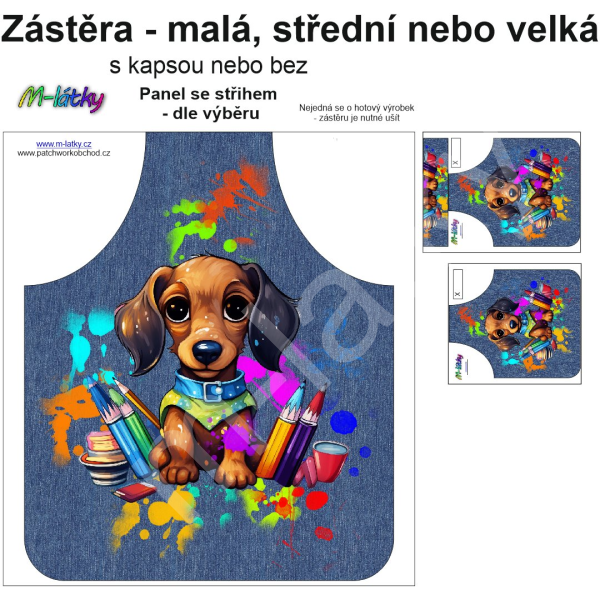 Panel k ušití  - Zástěra - malá, střední nebo velká - s kapsou nebo bez  - výběr z variant a materiálů - žirafa malíř (2)