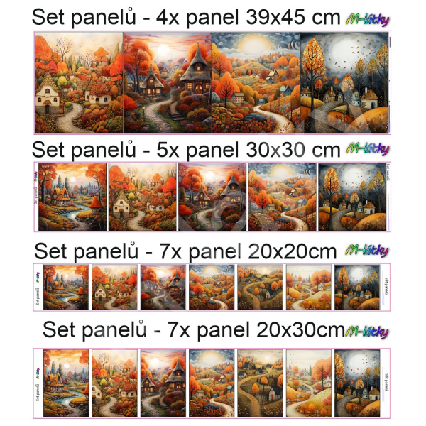 Set panelů dle výběru -    4 ks panelů o rozměru 39x45cm/ 5ks panelů o rozměru 30x30 cm /7 ks panelů o rozměru 20x20 cm/7 ks panelů 20x30 cm - domečky (1)