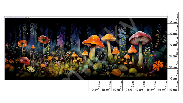 Panel  145 x 55 cm  - magický les (houby, květy, motýli) (1)