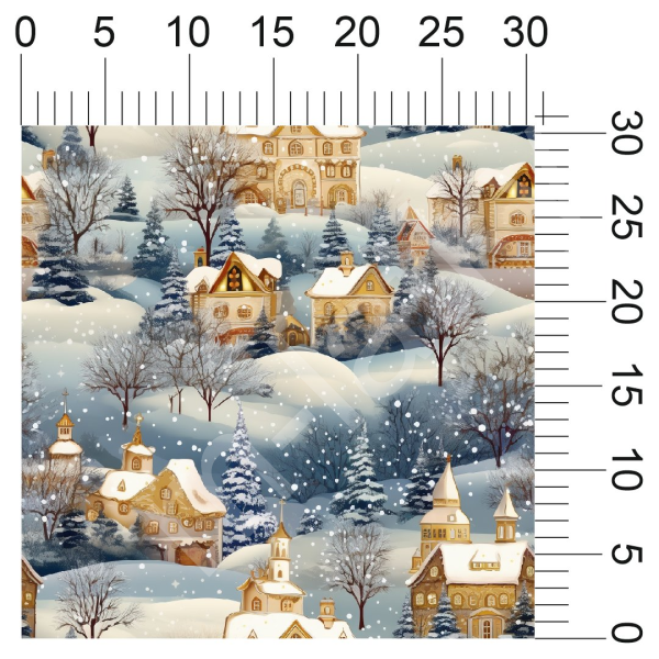 Vzor - vánoční vzor - zimní krajina - domečky (1)