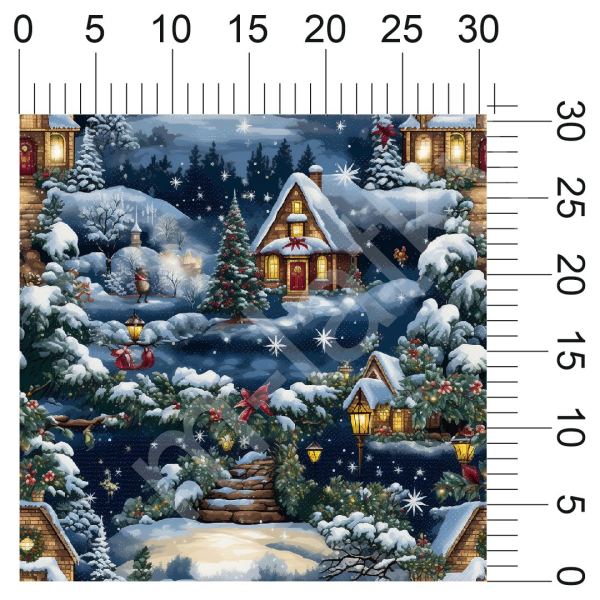 Vzor - vánoční vzor - zimní krajina - domečky (1)