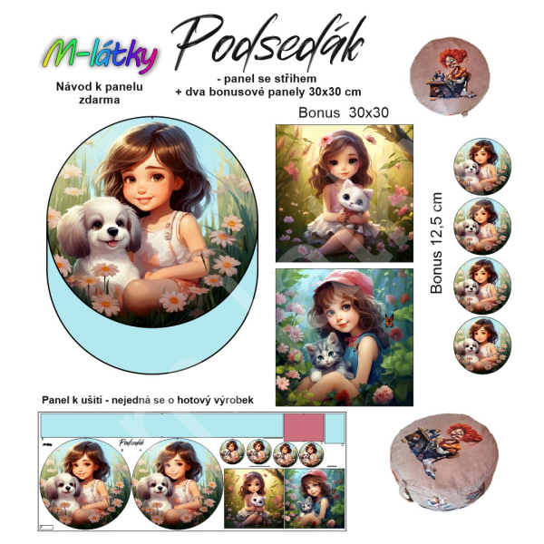 Panel k ušití  - kulatý polštář - podsedák (+ 2x bonusový panel 30x30 cm) - hasiči (3)