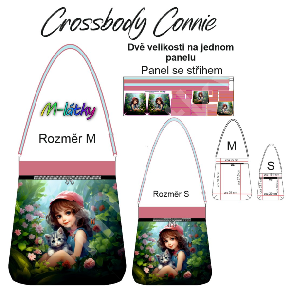 Panel se střihem - Crossbody Connie dvě velikosti na panelu - zahradní víla (3)