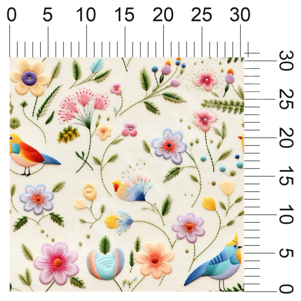 Vzor - květy - imitace výšivky (nejedná se o vyšívanou látku - vzor výšivky je tisk) (1)