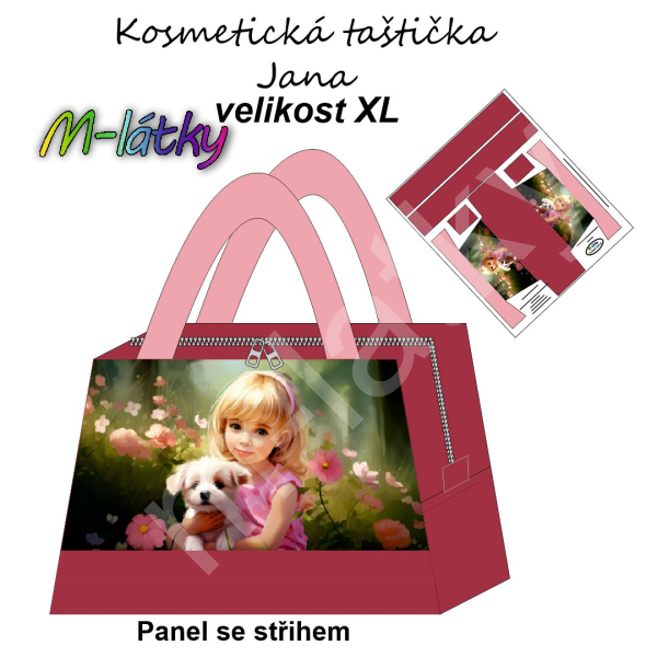 Panel k ušití - kosmetická taštička Jana - velikost XL - holčička s kočkou (3)