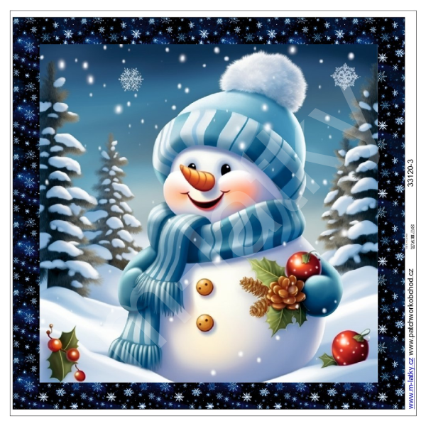 Panel k ušití  - dekorativní polštář - sněhulák (1)