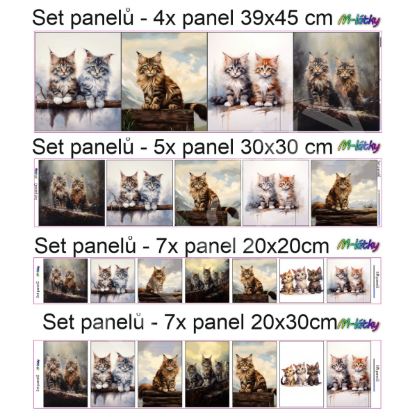 Set panelů dle výběru -    4 ks panelů o rozměru 39x45cm/ 5ks panelů o rozměru 30x30 cm /7 ks panelů o rozměru 20x20 cm/7 ks panelů 20x30 cm - kočky (1)