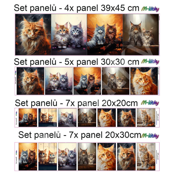 Set panelů dle výběru -    4 ks panelů o rozměru 39x45cm/ 5ks panelů o rozměru 30x30 cm /7 ks panelů o rozměru 20x20 cm/7 ks panelů 20x30 cm - kočky (mainská mývalí kočka) (1)