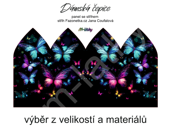 Panel se střihem - dámská čepice Jana - barevní motýli (2)