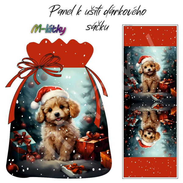 Panel k ušití - dárkový sáček - vánoční chaloupka (1)