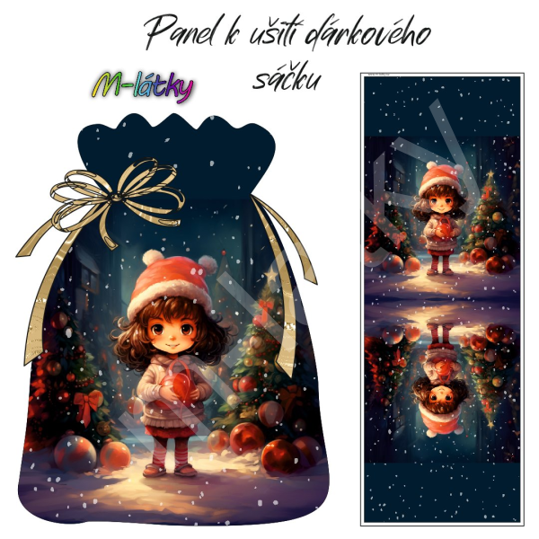 Panel k ušití - dárkový sáček - holčička s medvědem (1)