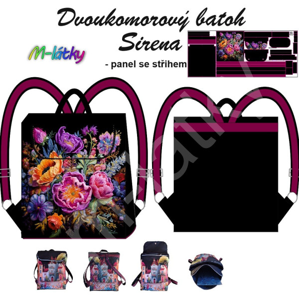 Panel se střihem - Batoh Sirena - dvoukomorový překlápěcí batoh - vlčí máky (9)