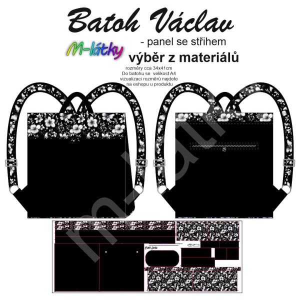 Panel se střihem -  Překlápěcí batoh Václav - luční květy (4)