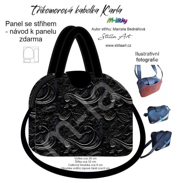 B - Panel k ušití - Tříkomorová kabelka Karla - střih Stilla Art (Marcela Bednářová) - 3D ornamenty (2)