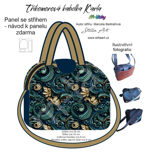B - Panel k ušití - Tříkomorová kabelka Karla - střih Stilla Art (Marcela Bednářová) - 3D ornamenty (2)