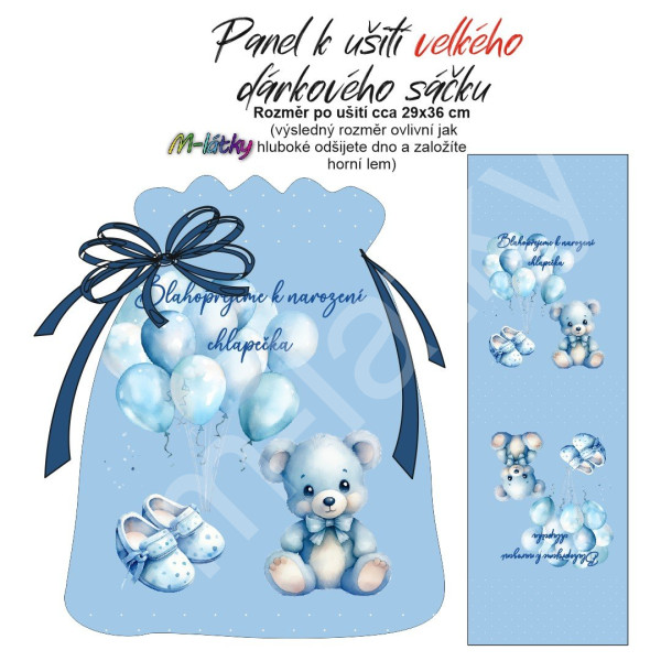 Panel k ušití - dárkový sáček velký  - narození chlapečka (1)