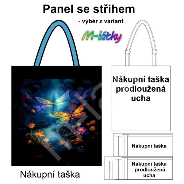 Panel k ušití  - nákupní taška/nákupní taška s prodluženými uchy - výběr z typu a materiálů  - vážky (1)