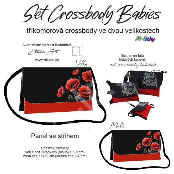 B - Panel k ušití - Set tříkomorých crossbody kabelek Babies - střih Stilla Art (Marcela Bednářová) - vlčí máky (3)