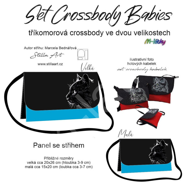B - Panel k ušití - Set tříkomorých crossbody kabelek Babies - střih Stilla Art (Marcela Bednářová) - černá kočka (2)