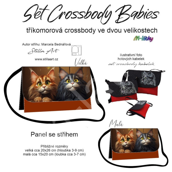 B - Panel k ušití - Set tříkomorých crossbody kabelek Babies - střih Stilla Art (Marcela Bednářová) - černá kočka (2)