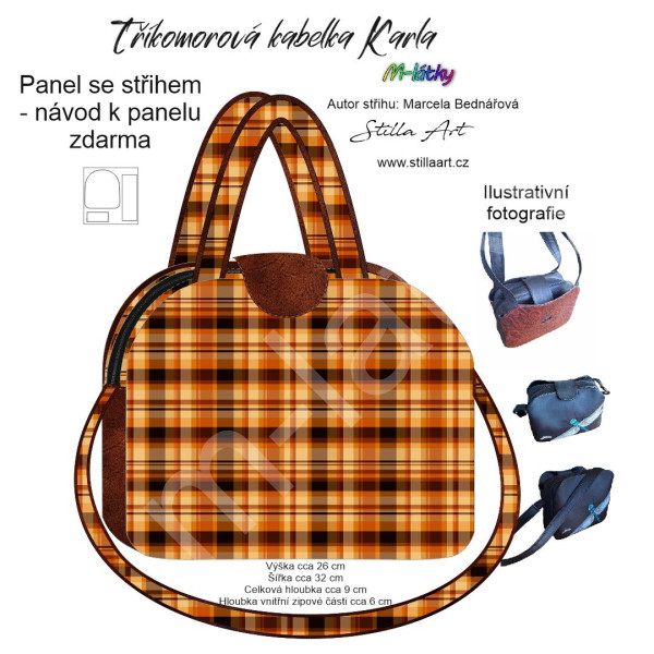 B - Panel k ušití - Tříkomorová kabelka Karla - střih Stilla Art (Marcela Bednářová) - káro (2)