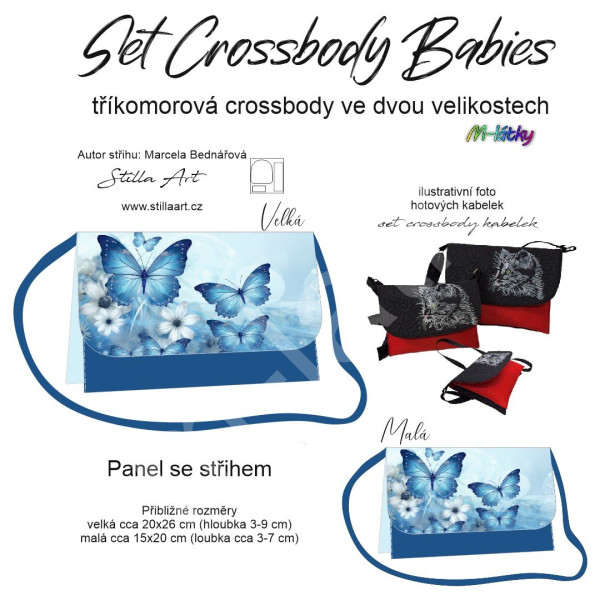 B - Panel k ušití - Set tříkomorých crossbody kabelek Babies - střih Stilla Art (Marcela Bednářová) - vážky na květech (3)