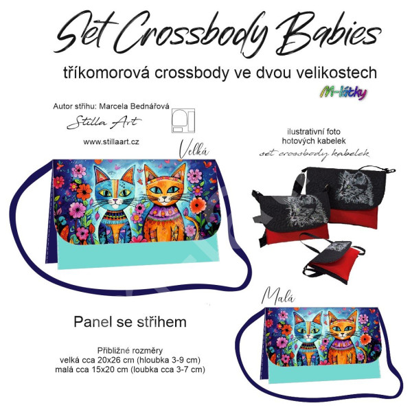 B - Panel k ušití - Set tříkomorých crossbody kabelek Babies - střih Stilla Art (Marcela Bednářová) - vážky na květech (3)