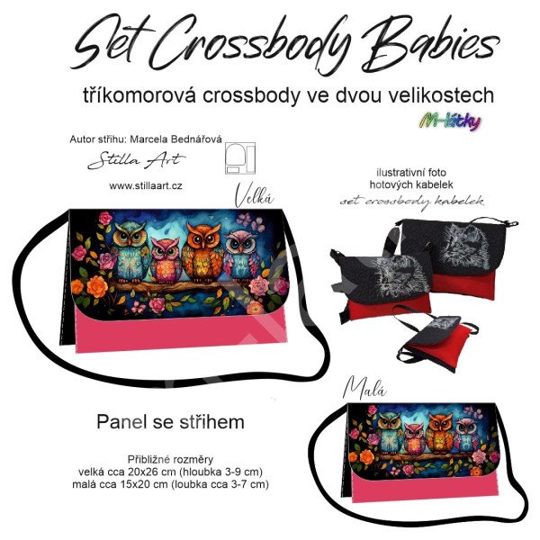 B - Panel k ušití - Set tříkomorých crossbody kabelek Babies - střih Stilla Art (Marcela Bednářová) - kočky (3)