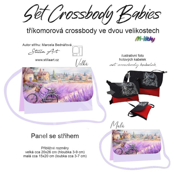 B - Panel k ušití - Set tříkomorých crossbody kabelek Babies - střih Stilla Art (Marcela Bednářová) -  sovy (3)