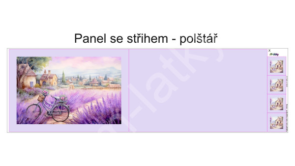 Panel k ušití  - kompletní polštář obdélník - levandule (1)