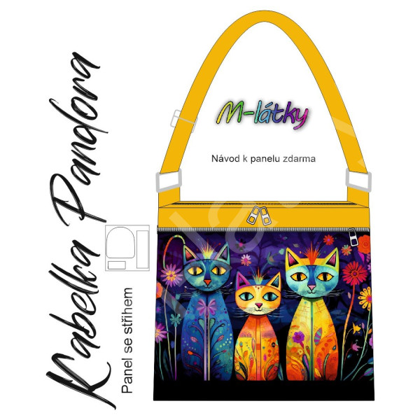 Panel k ušití - Crossbody kabelka Pandora - Provance - Kočka v knihovně (2)