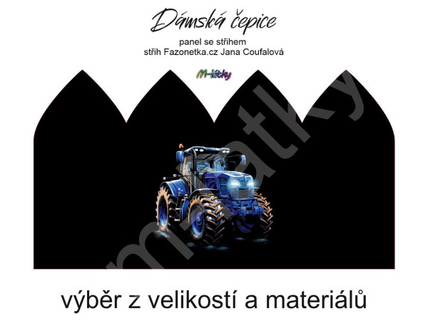 Panel se střihem - dámská čepice Jana - zelený traktor (2)