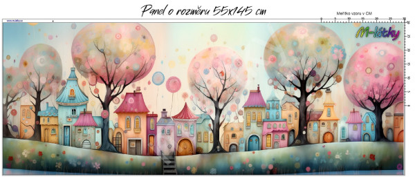 Panel  145 x 55 cm  - malované domečky (1)