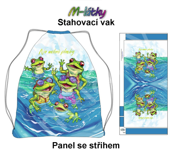 Panel se střihem k ušití - stahovací vak - muchomůrky (1)