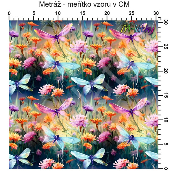 Vzor - denim - motýli na noční louce (1)