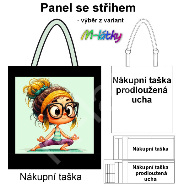 Panel k ušití  - nákupní taška/nákupní taška s prodluženými uchy - výběr z typu a materiálů  -  ženská tvář (1)
