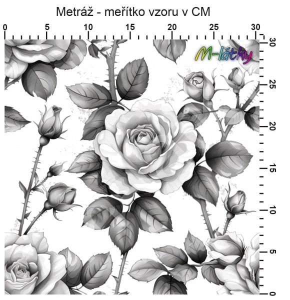 Vzor - Black & white růže (2)