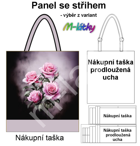 Panel k ušití  - nákupní taška/nákupní taška s prodluženými uchy - výběr z typu a materiálů  - Růže (1)