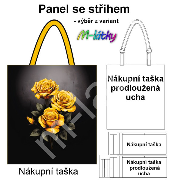 Panel k ušití  - nákupní taška/nákupní taška s prodluženými uchy - výběr z typu a materiálů  - Růže (2)