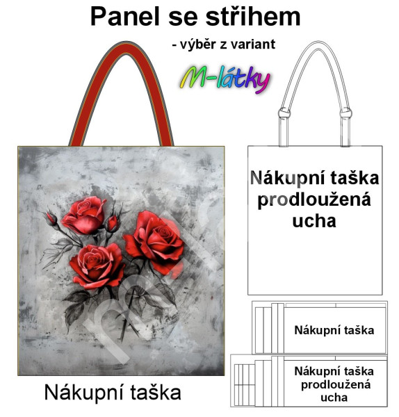 Panel k ušití  - nákupní taška/nákupní taška s prodluženými uchy - výběr z typu a materiálů  - Růže (2)