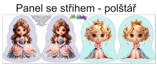 Panel k ušití  - 3D dekorativní polštář - Princezny (2)