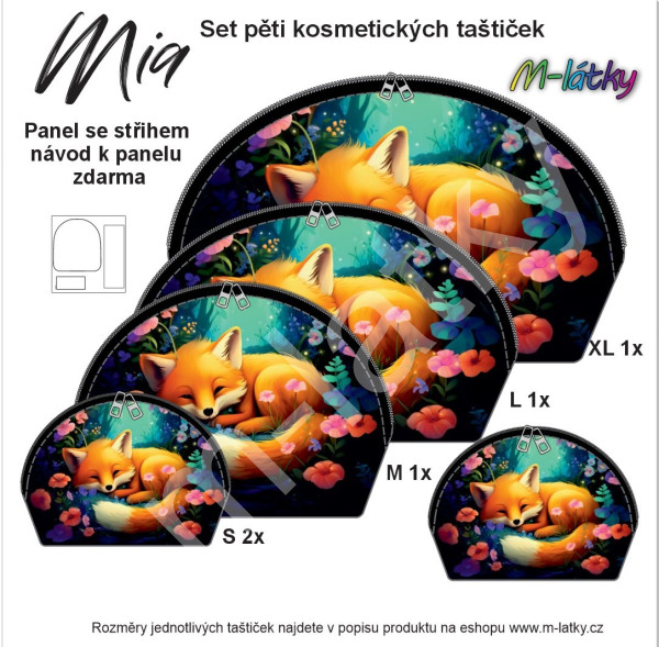 Panel k ušití - Set Mia 5 ks taštiček - Pomněnky (4)