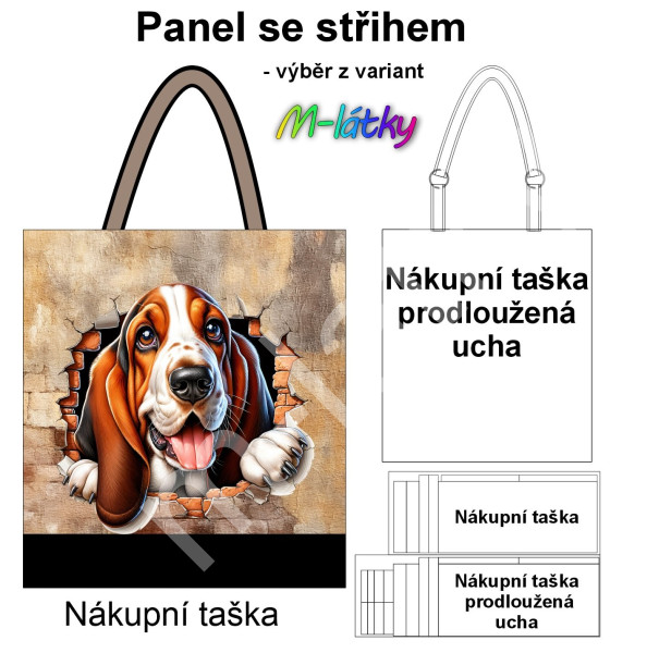 Panel k ušití  - nákupní taška/nákupní taška s prodluženými uchy - Akita Inu (1)