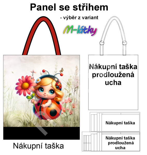 Panel k ušití  - nákupní taška/nákupní taška s prodluženými uchy - Zebra (3)