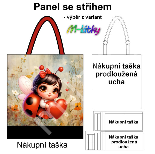 Panel k ušití  - nákupní taška/nákupní taška s prodluženými uchy - Zebra (1)
