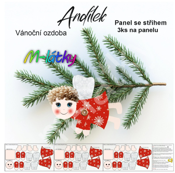 Panel k ušití - Vánoční ozdoba - Andílek (3ks na panelu) (1)