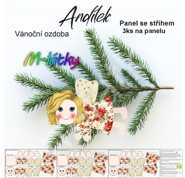 Panel k ušití - Vánoční ozdoba - Andílek (3ks na panelu) (1)